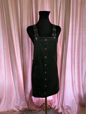 Harper Heritage Dark Green Corduroy Button-Front Pinafore Dress Size S